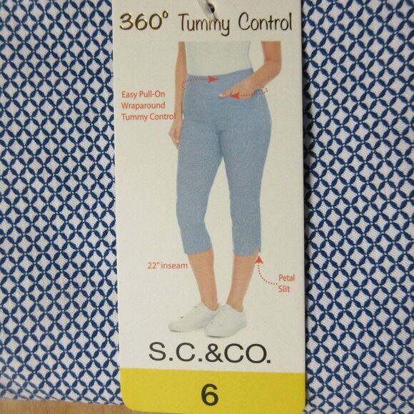 S.C.‎ & CO. 360 Degree Tummy Control Capri Pants Sz 6 Blue Geo Print Skimmer NWT - Picture 3 of 12